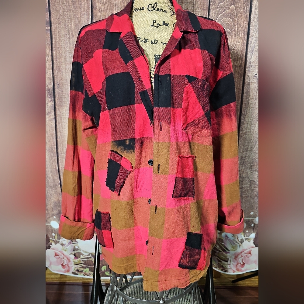 OOAK DURAN DURAN FRINGED PATCHWORK FLANNEL SM-1X - Picture 5 of 5